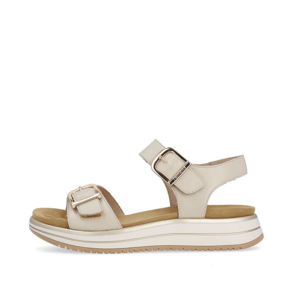 Light beige remonte women´s strap sandals D1J51-80 with hook and loop fastener. Outside of the shoe.