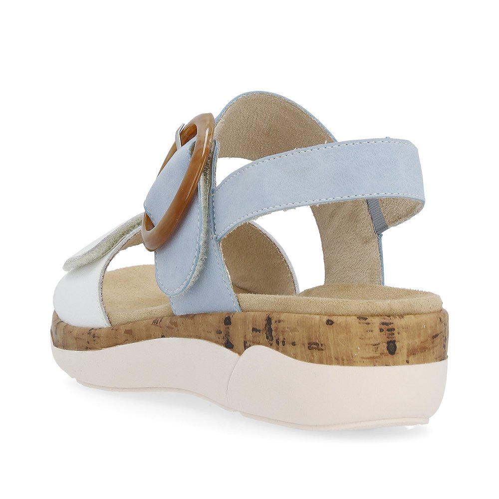 Blue remonte women´s strap sandals R6853-10 with hook and loop fastener. Shoe from the back.