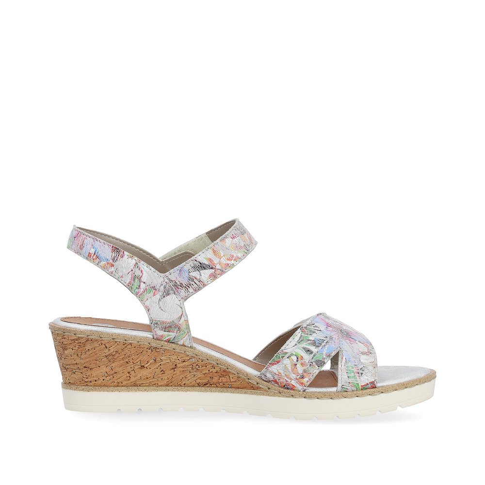 Multi-colored remonte women´s wedge sandals R6252-92 with a hook and loop fastener. Shoe inside.