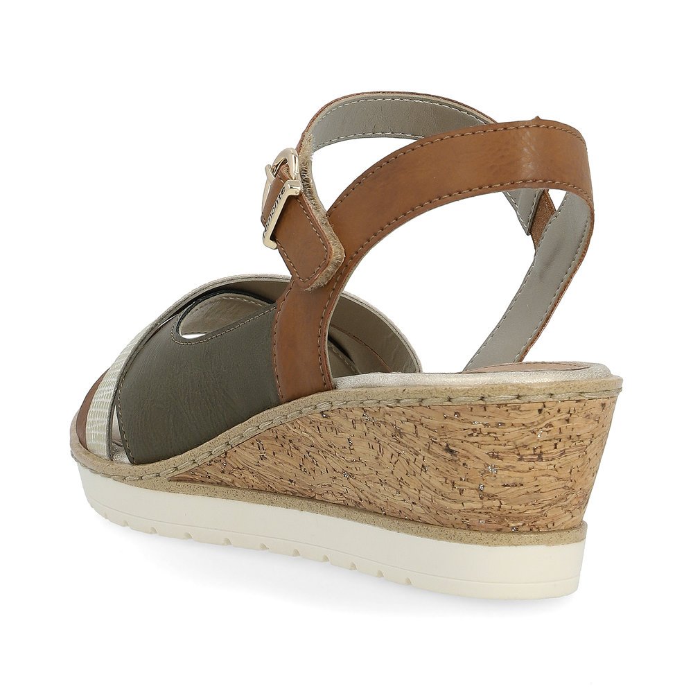 Brown remonte women´s wedge sandals R6263-24 with hook and loop fastener. Shoe from the back.
