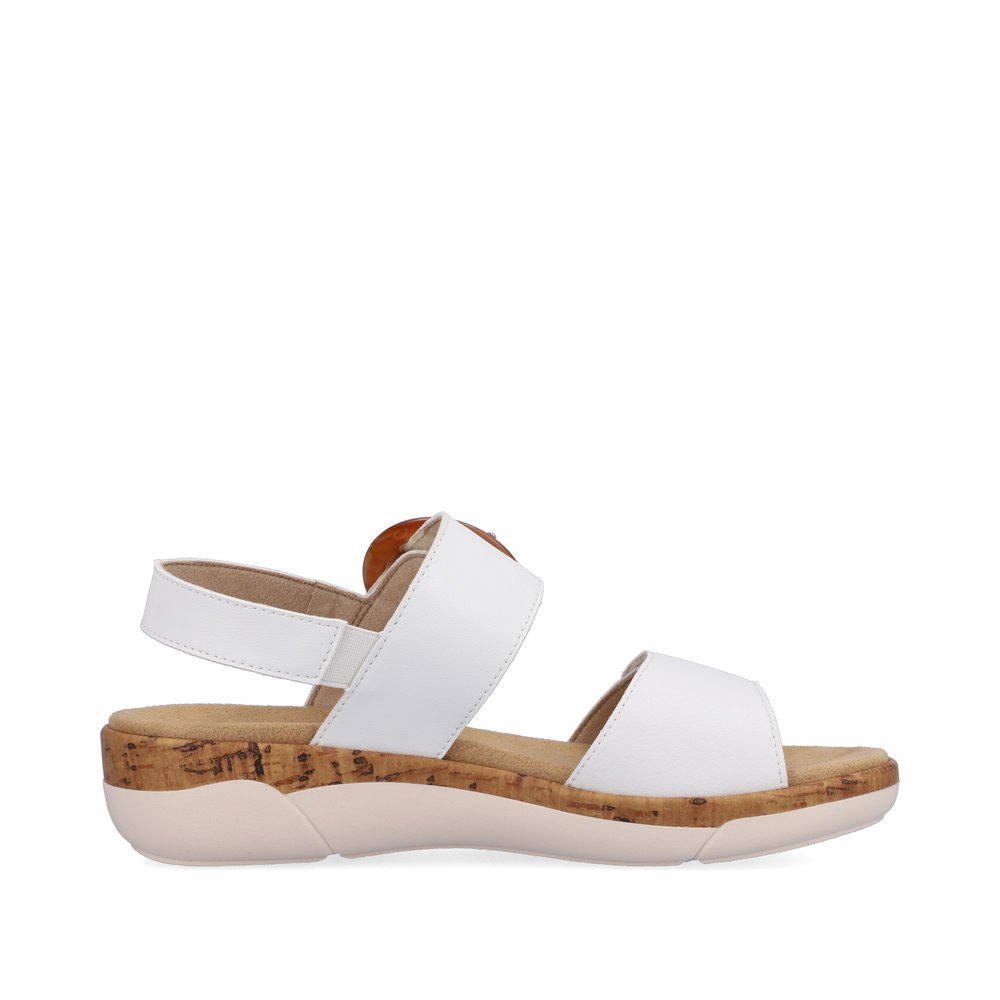 Classy white remonte women´s strap sandals R6853-80 with hook and loop fastener. Shoe inside.