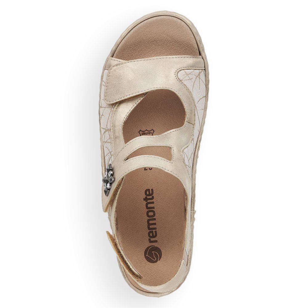 Light beige remonte women´s strap sandals D7647-94 with hook and loop fastener. Shoe from the top.