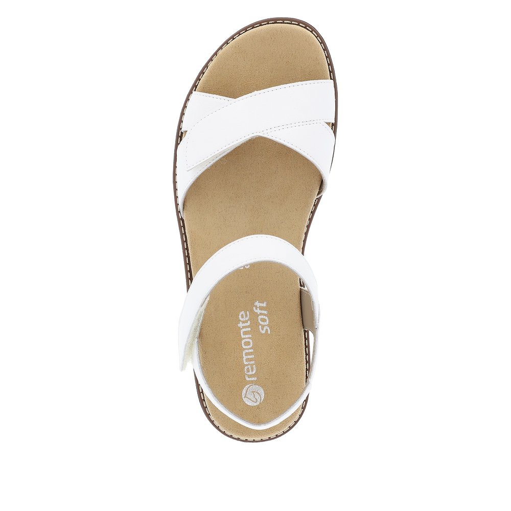 Sparkling white remonte women´s strap sandals D2049-83 with hook and loop fastener. Shoe from the top.