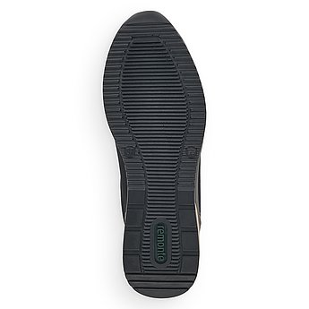 Schwarze Halbschuhe aus Veloursleder und Lederimitat mit Reißverschluss und Schnürung und Wechselfußbett. Schuh Laufsohle. 