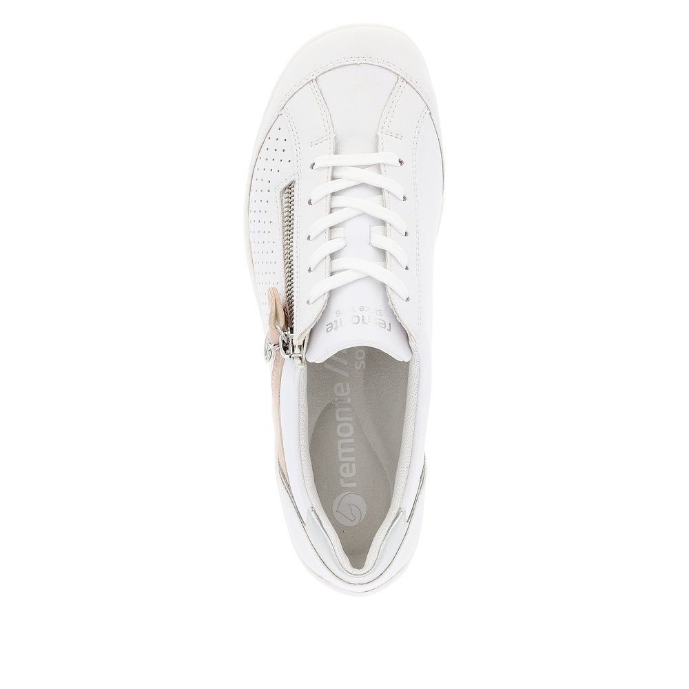 Pure white remonte women´s lace-up shoes R3411-81 with a zipper and comfort width G. Shoe from the top.