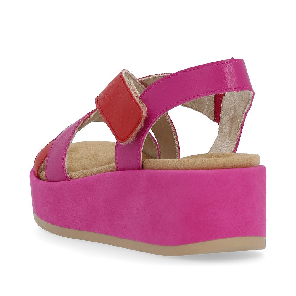 Pink remonte women´s strap sandals D1N52-33 with a hook and loop fastener. Shoe from the back.