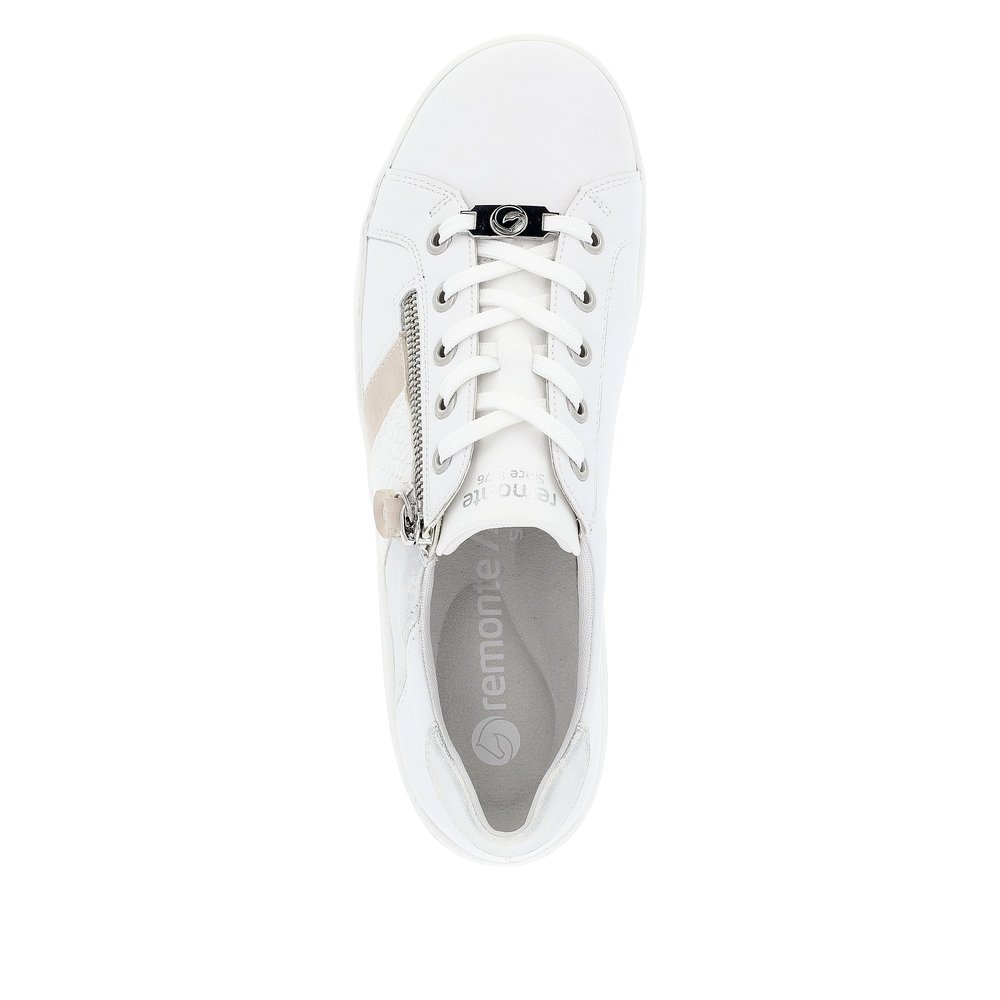 White remonte women´s lace-up shoes D1E00-81 with a zipper and comfort width G. Shoe from the top.