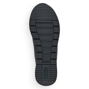 Schwarze Halbschuhe aus Lederimitat mit Reißverschluss und Schnürung und Wechselfußbett. Schuh Laufsohle. 