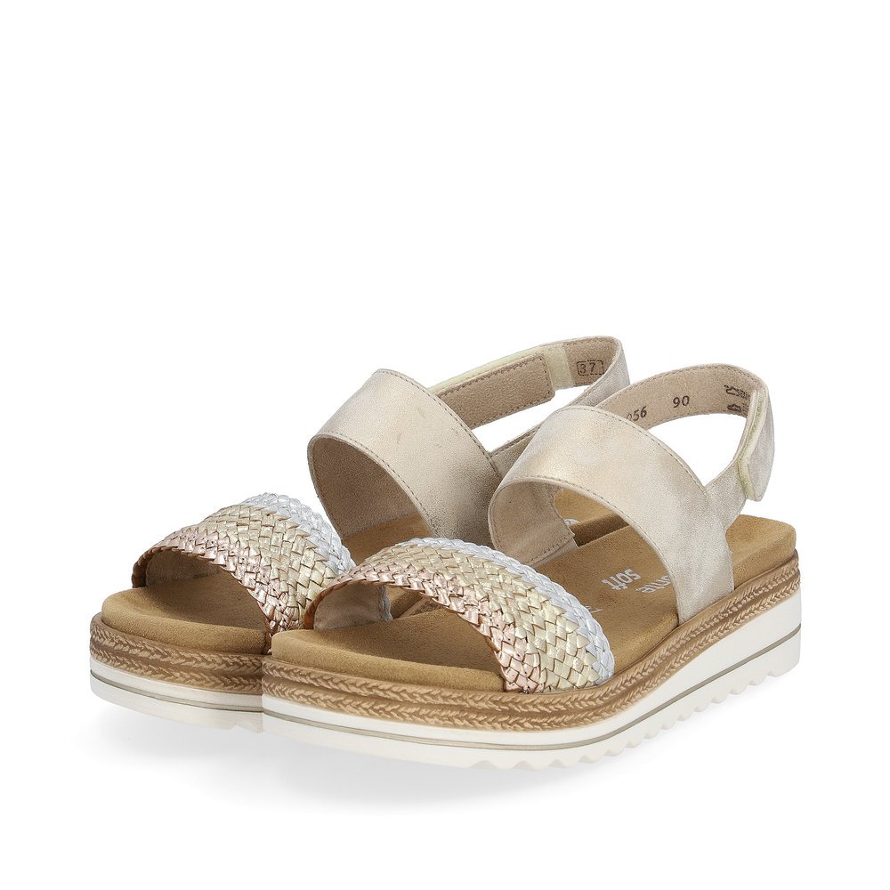 Beige remonte women´s strap sandals D0Q56-91 with hook and loop fastener. Shoes laterally.