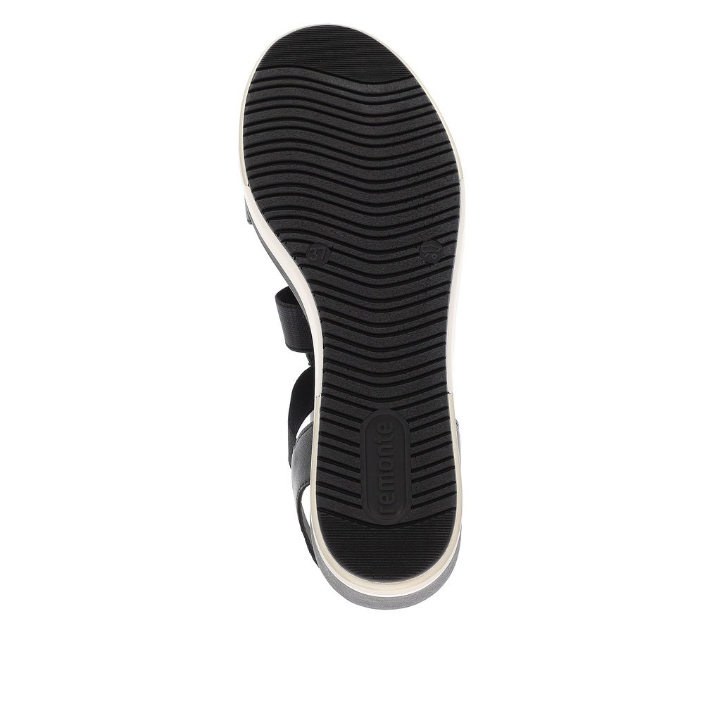 remonte sandales compensées noires femmes D1P52-02 avec insert élastique. Semelle extérieure de la chaussure.
