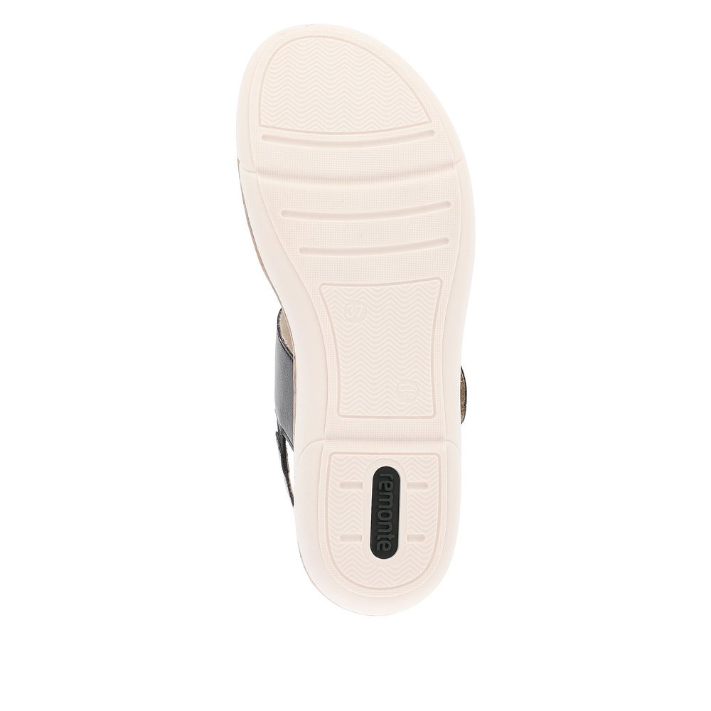 remonte sandales à lanières noires femmes R6853-02 avec fermeture velcro. Semelle extérieure de la chaussure.