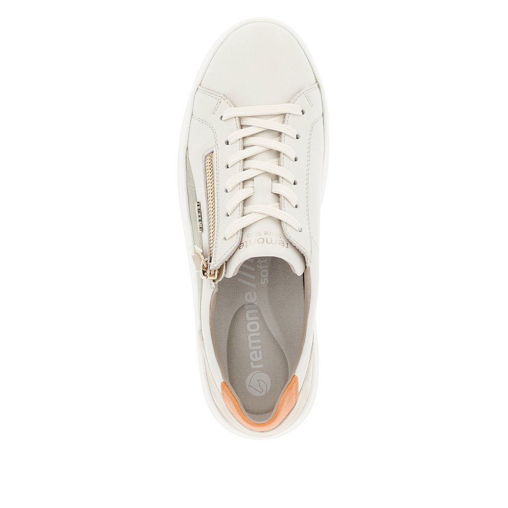White remonte women´s sneakers D1C01-82 with a zipper and comfort width G. Shoe from the top.
