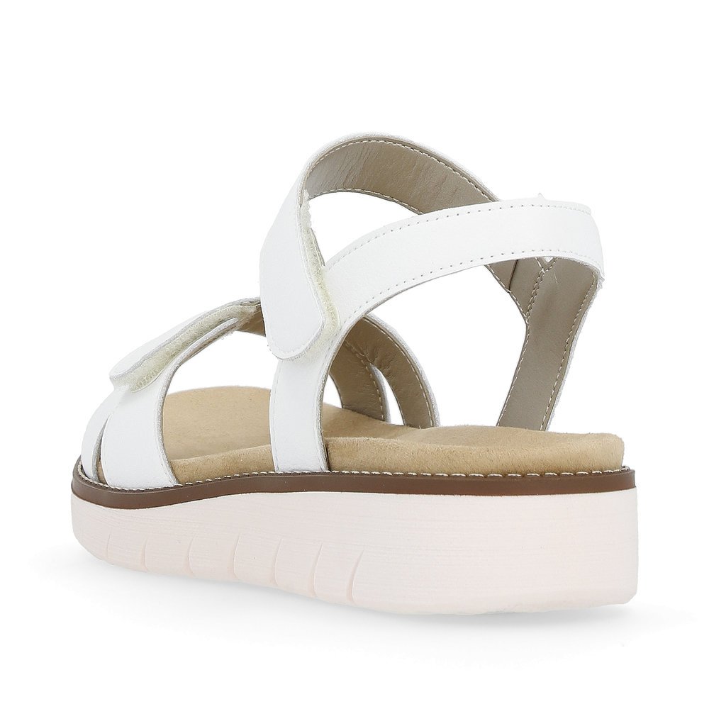 Sparkling white remonte women´s strap sandals D2049-83 with hook and loop fastener. Shoe from the back.