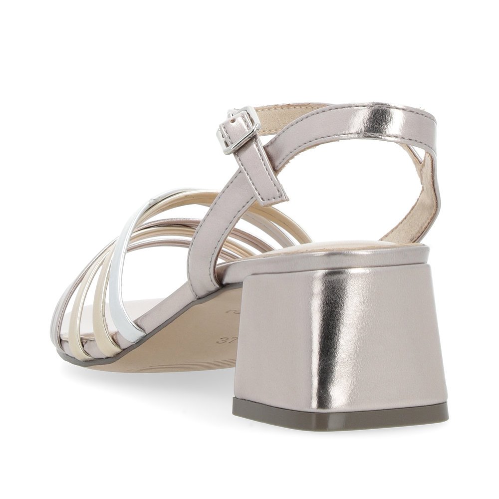 Metallic vegan remonte women´s strap sandals D1L52-90 with a buckle. Shoe from the back.