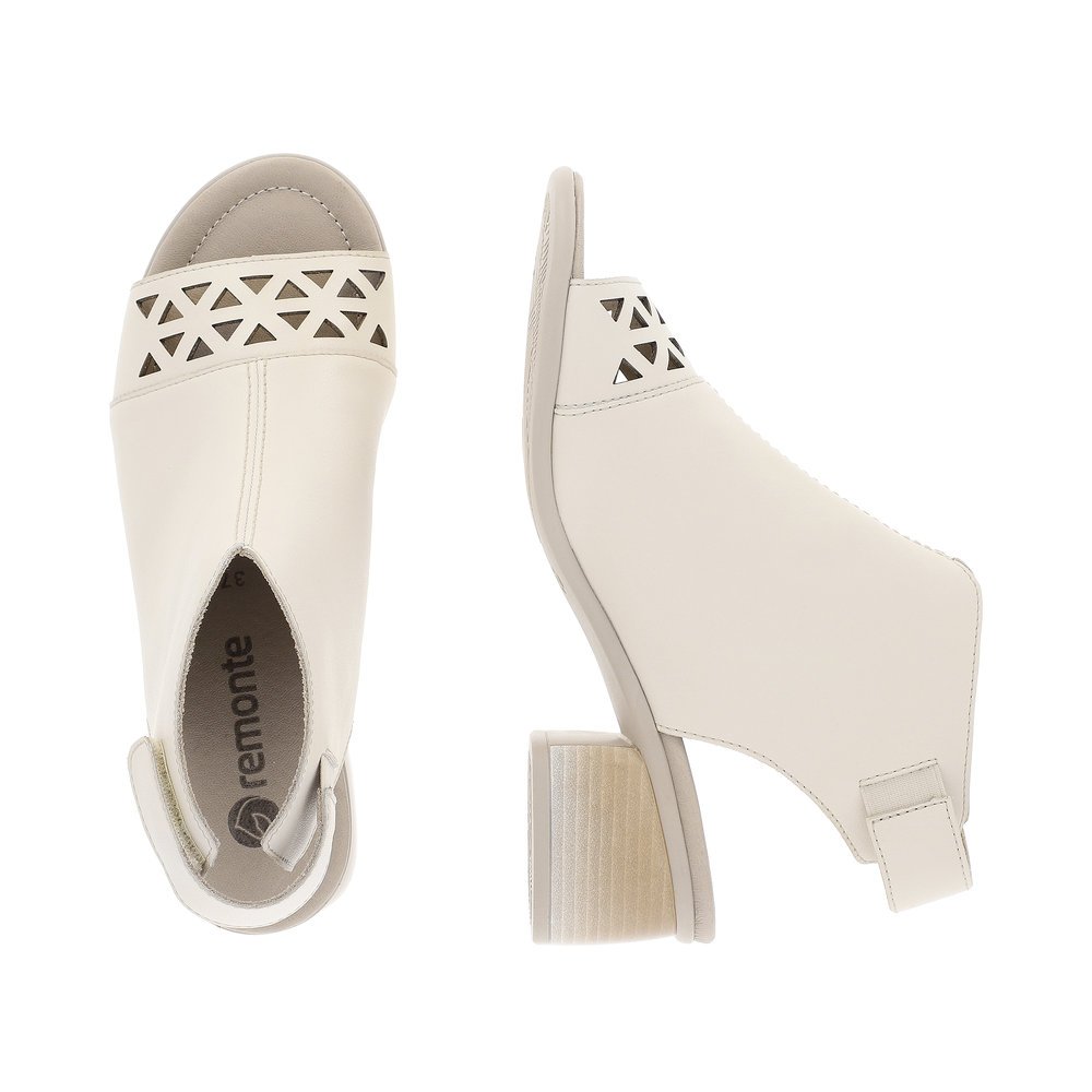Vanilla beige remonte women´s strap sandals R8772-60 with a hook and loop fastener. Shoe from the top, lying.