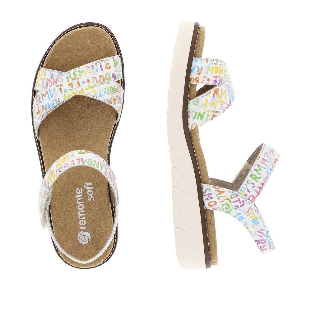 Colorful remonte women´s strap sandals D2049-81 with a hook and loop fastener. Shoe from the top, lying.