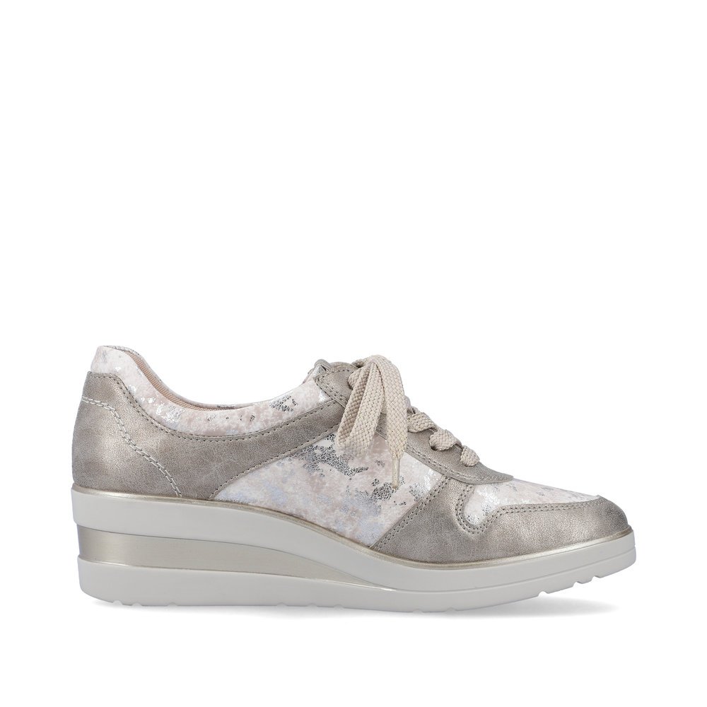Grey beige remonte women´s sneakers R7213-61 with a zipper and extra width H. Shoe inside.