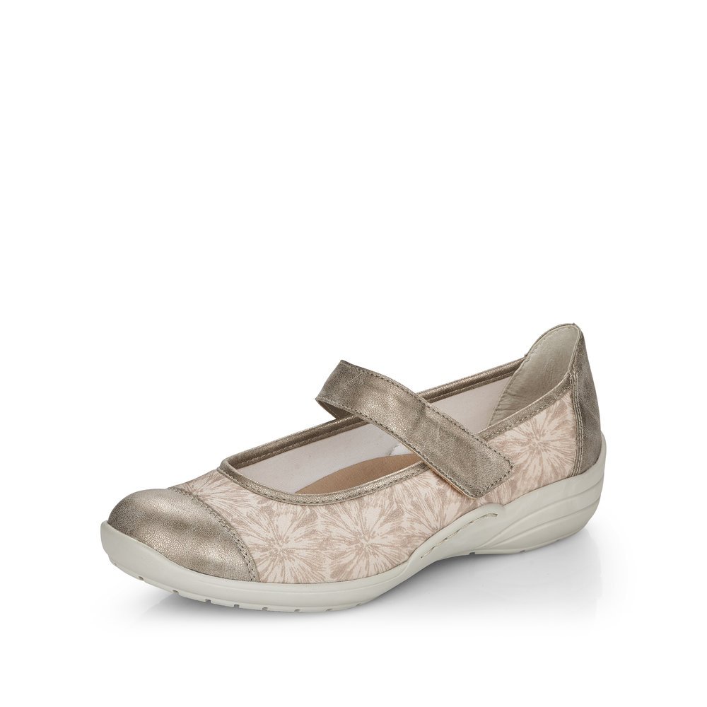 Grey remonte women´s ballerinas R7627-93 with a hook and loop fastener. Shoe laterally.