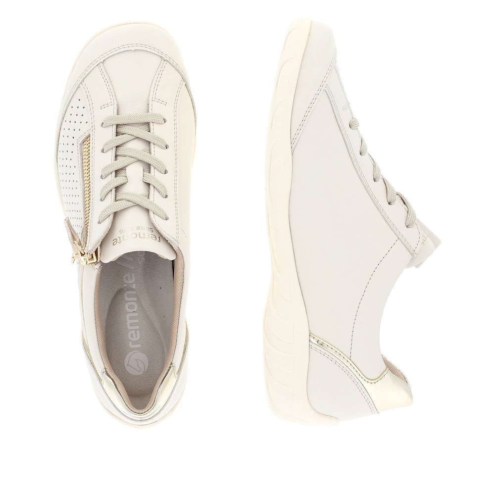 Swan white remonte women´s lace-up shoes R3411-80 with a zipper and comfort width G. Shoe from the top, lying.