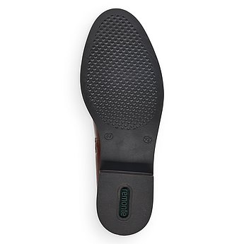 Braune Stiefel leicht wärmend aus Glattleder mit Reißverschluss, wasserabweisendem Remonte TEX und Wechselfußbett. Schuh Laufsohle. 