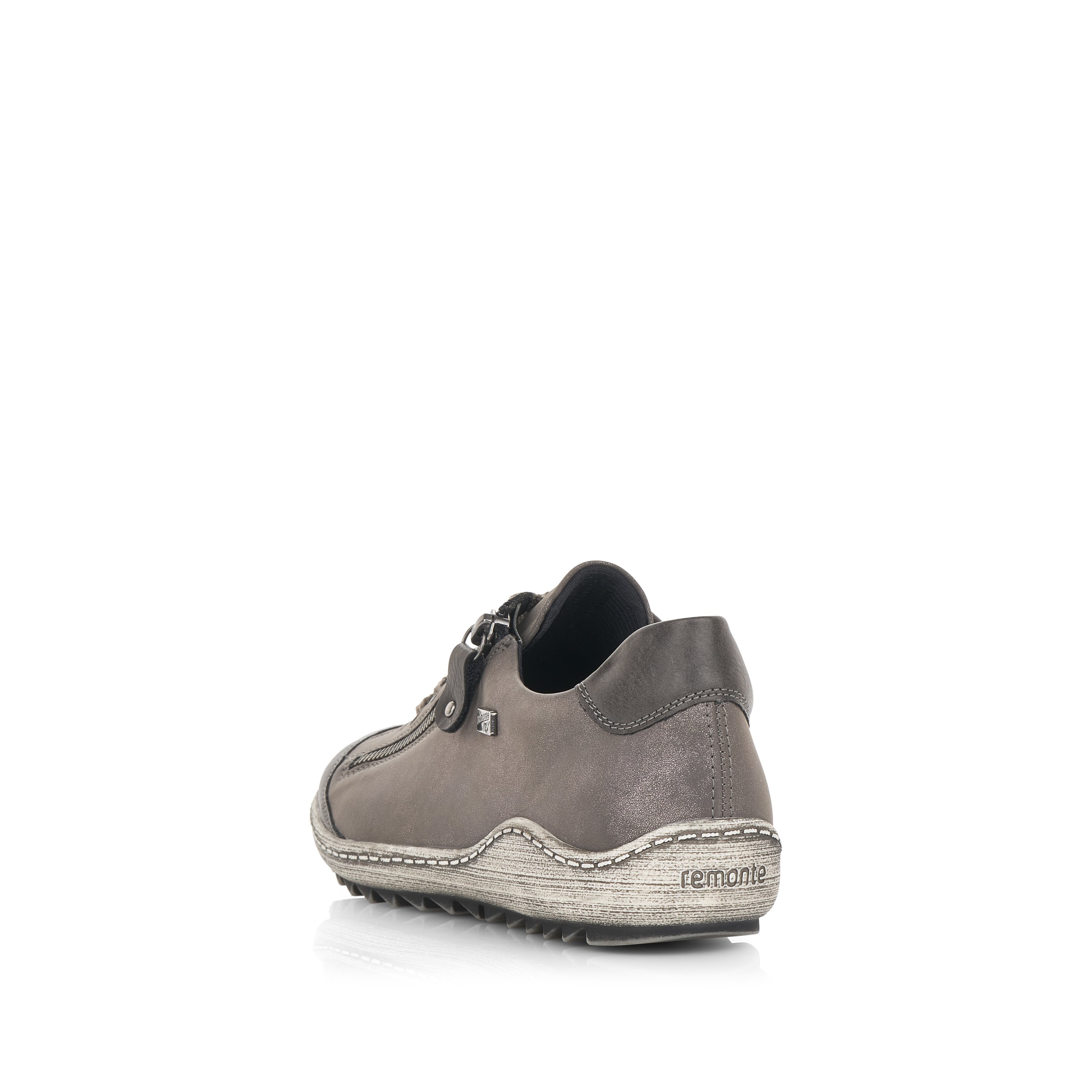 Silver grey remonte women´s lace-up shoes R1402-44 with flexible profile sole. Shoe from the back