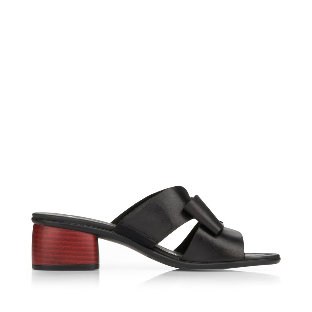 Night black remonte women´s mules R8759-01 with feminine bow. Shoe inside.