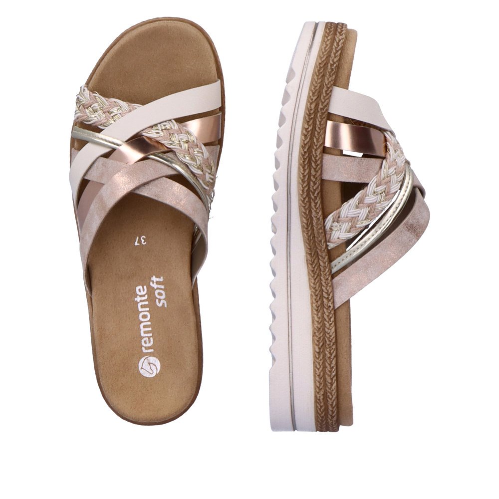 Powder pink vegan remonte women´s mules D0Q50-31 with soft exchangeable footbed. Shoe from the top, lying.