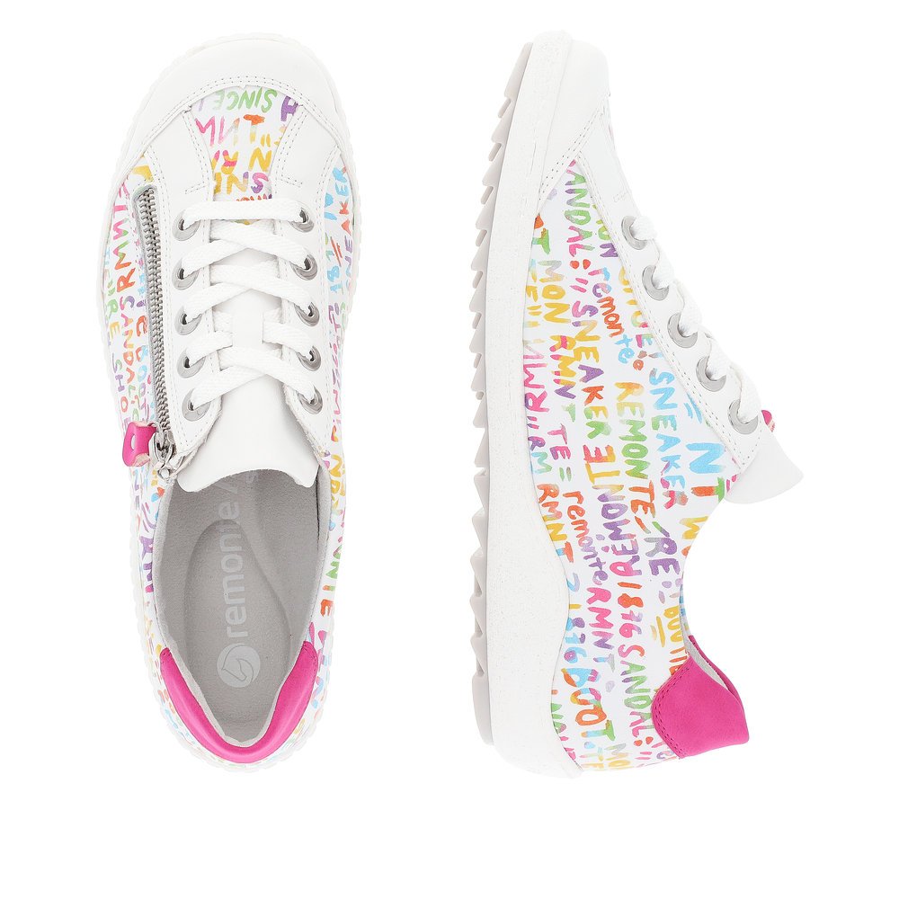 Multi-colored remonte women´s lace-up shoes R1402-80 with zipper. Shoe from the top, lying.