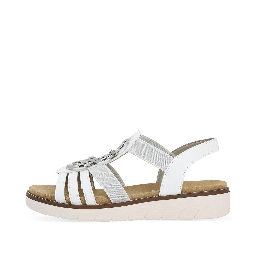 Classy white vegan remonte women´s strap sandals D2073-80 with elastic insert. Outside of the shoe.