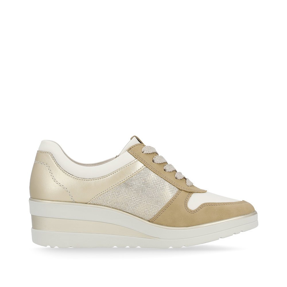 Beige remonte women´s sneakers R7213-62 with zipper and extra width H. Shoe inside.