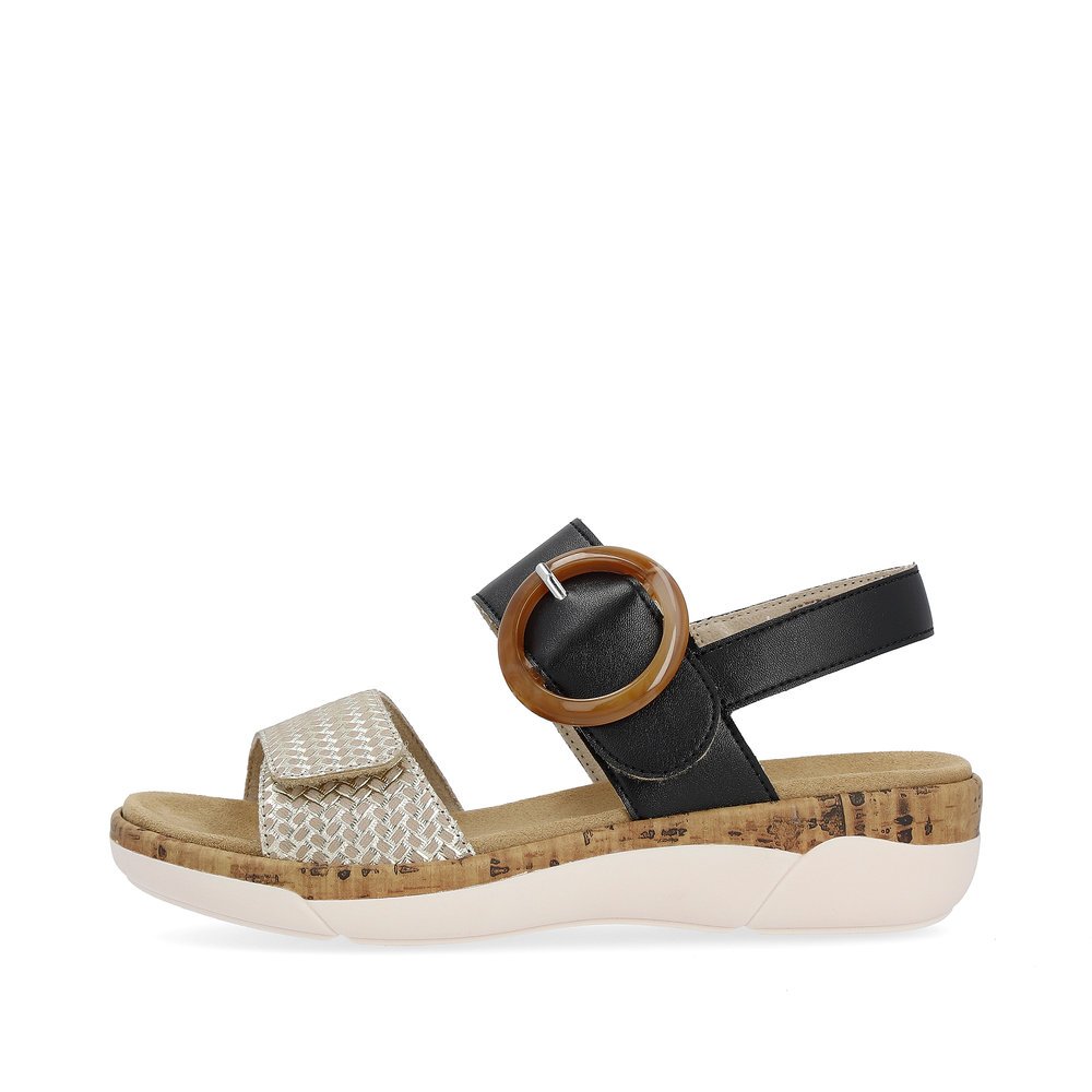 remonte sandales à lanières noires femmes R6853-02 avec fermeture velcro. Côté extérieur de la chaussure.