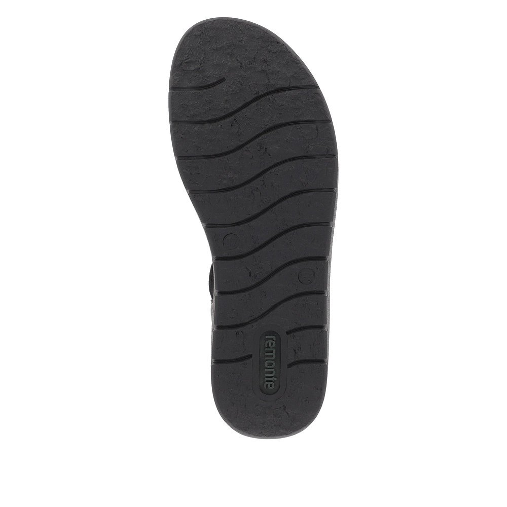 remonte sandales à lanières noires végétaliennes pour femmes D2073-02. Semelle extérieure de la chaussure.
