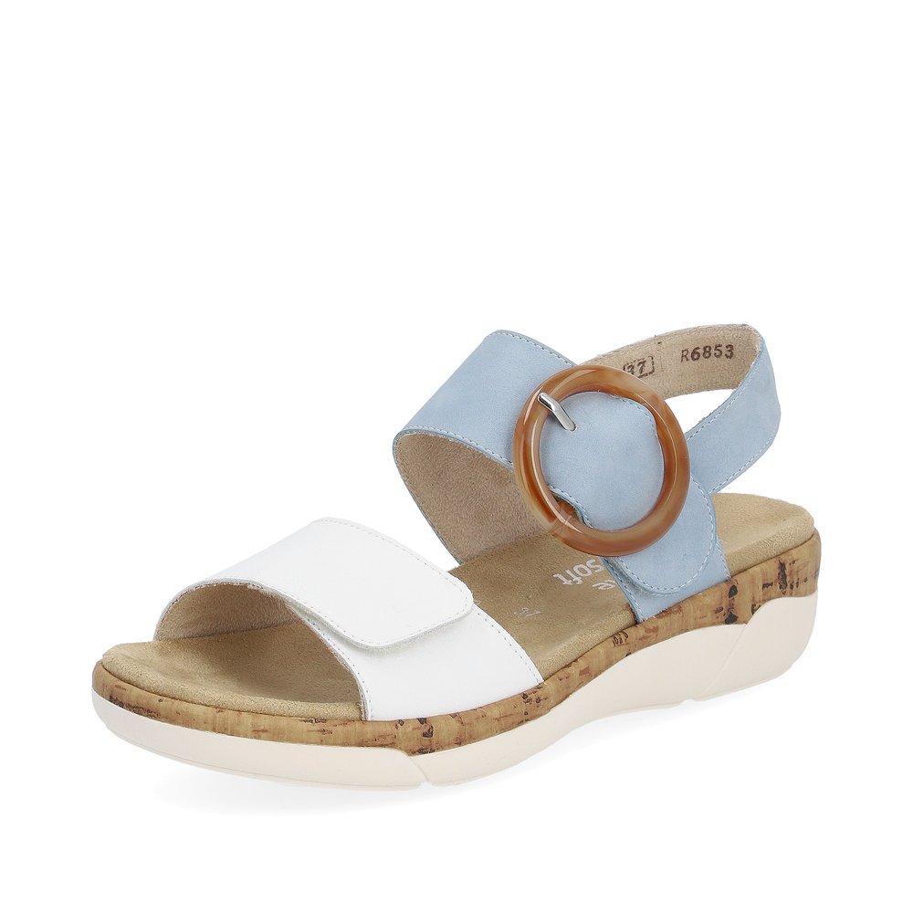 Blue remonte women´s strap sandals R6853-10 with hook and loop fastener. Shoe laterally.
