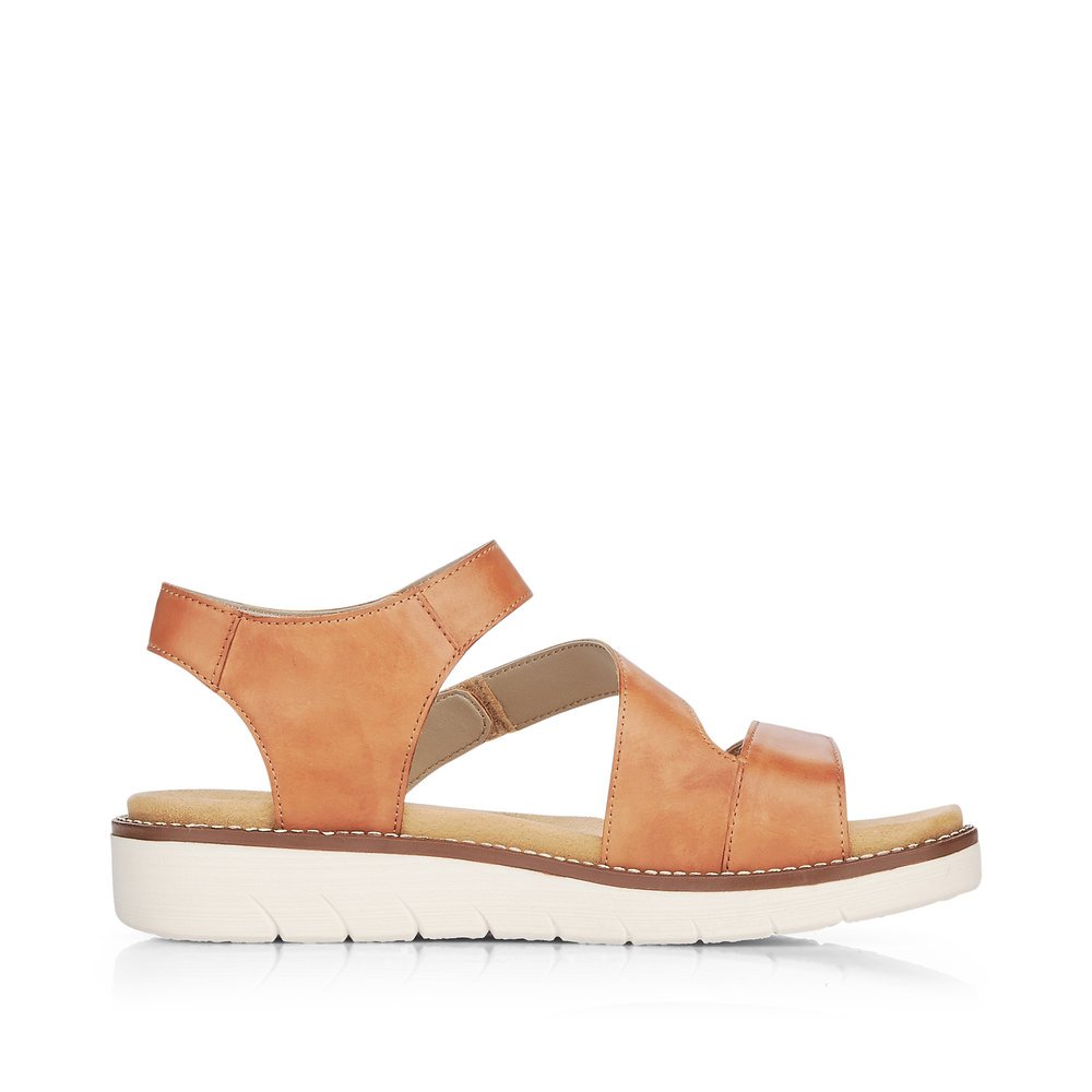 Caramel brown remonte women´s strap sandals D2050-24 with a hook and loop fastener. Shoe inside.