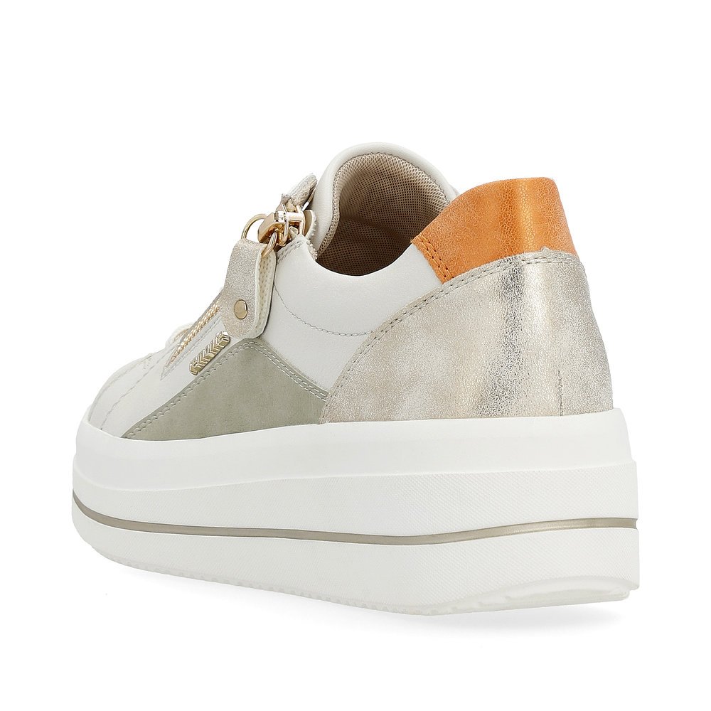 White remonte women´s sneakers D1C01-82 with a zipper and comfort width G. Shoe from the back.