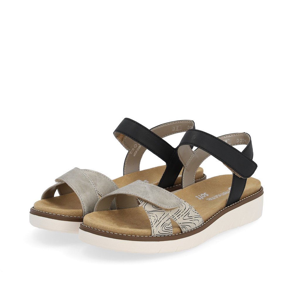 Beige remonte women´s strap sandals D2049-63 with hook and loop fastener. Shoes laterally.