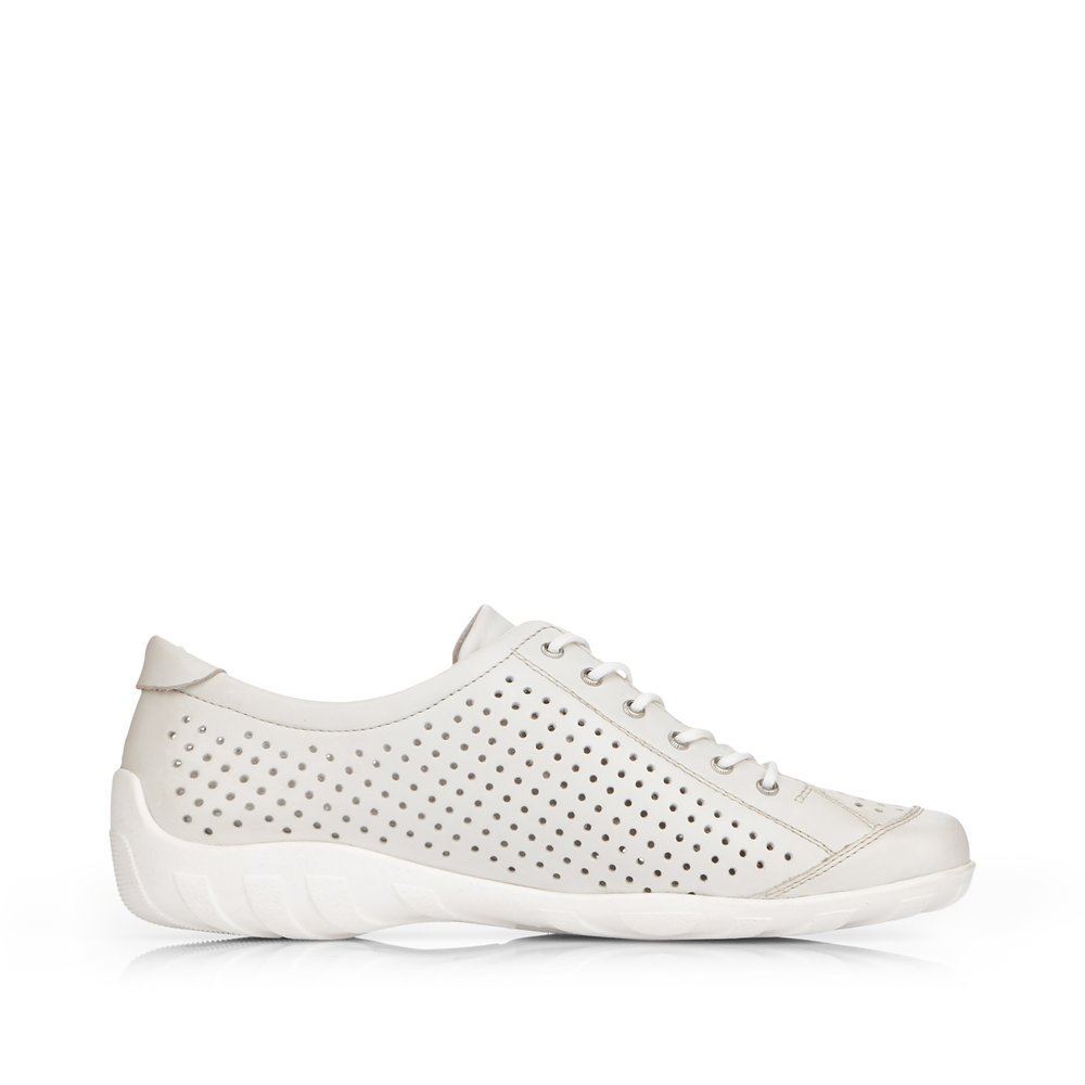 White remonte women´s lace-up shoes R3401-80 with perforated look. Shoe inside.