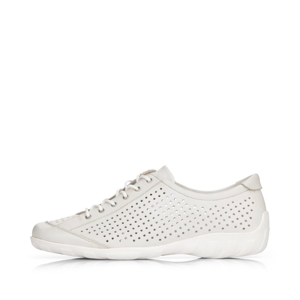 White remonte women´s lace-up shoes R3401-80 with perforated look. Outside of the shoe.