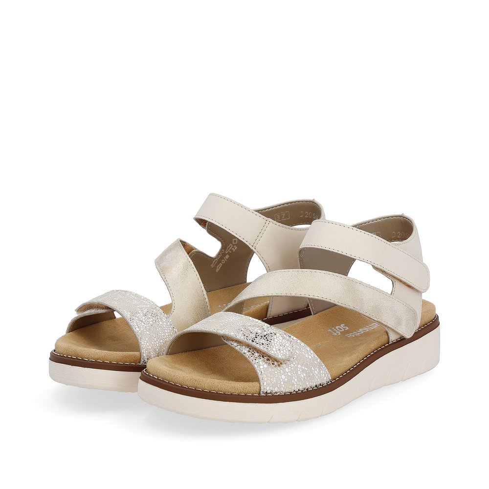 Cream beige remonte women´s strap sandals D2050-61 with a hook and loop fastener. Shoes laterally.