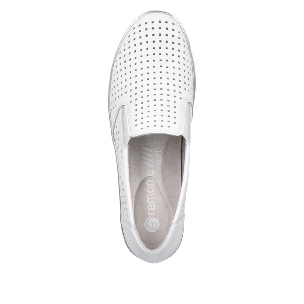 White remonte women´s slippers R7218-80 with an elastic insert and perforated look. Shoe from the top.