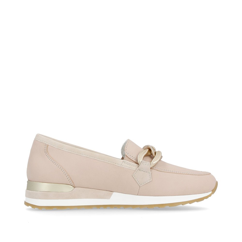 Beige pink remonte women´s loafers R2544-31 with golden chain. Shoe inside.