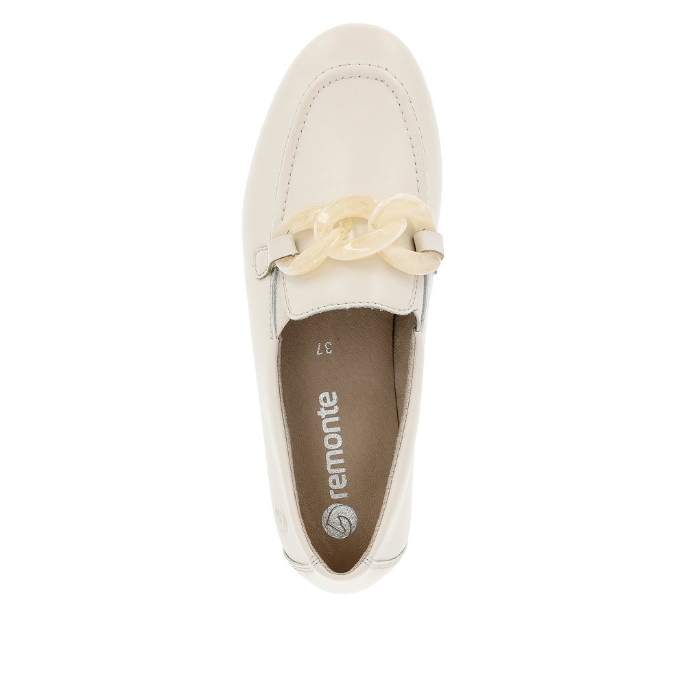 Macchiato white remonte women´s loafers D0K00-80 with elastic insert. Shoe from the top.