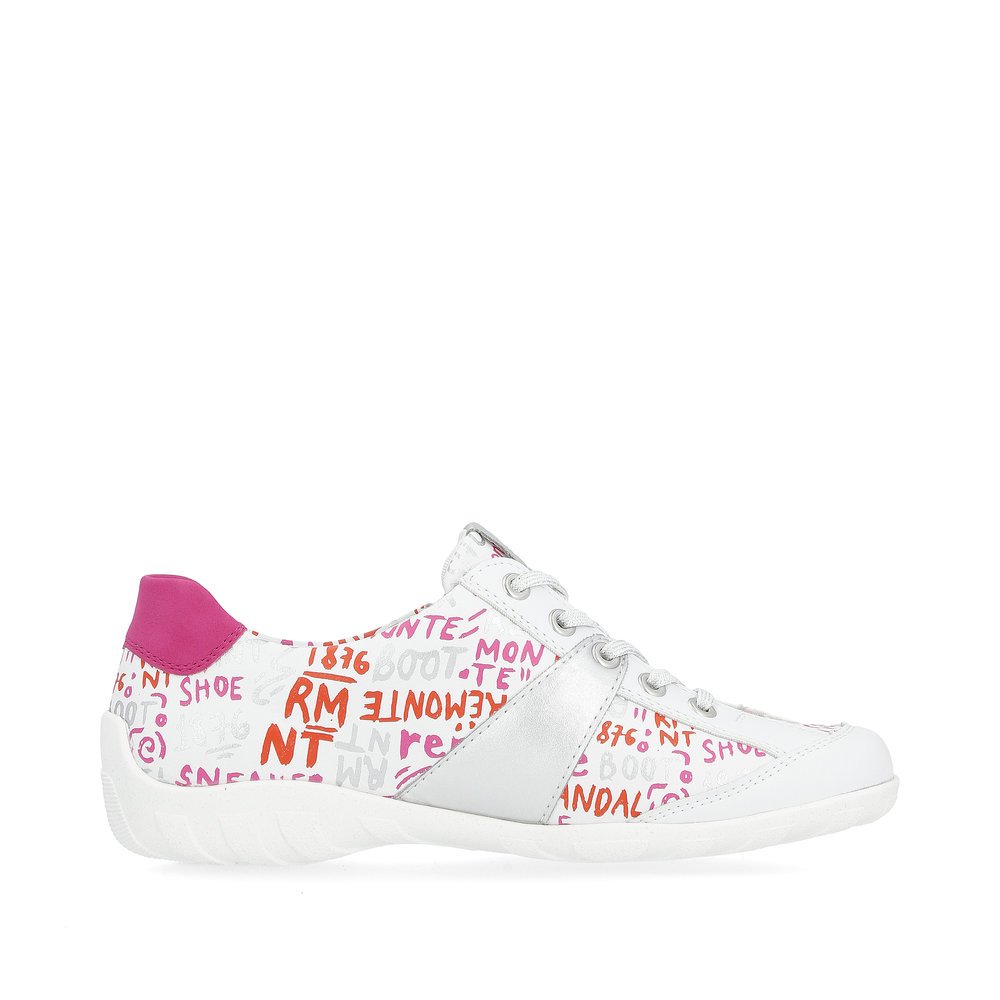White remonte women´s lace-up shoes R3403-81 with zipper and multicolored pattern. Shoe inside.