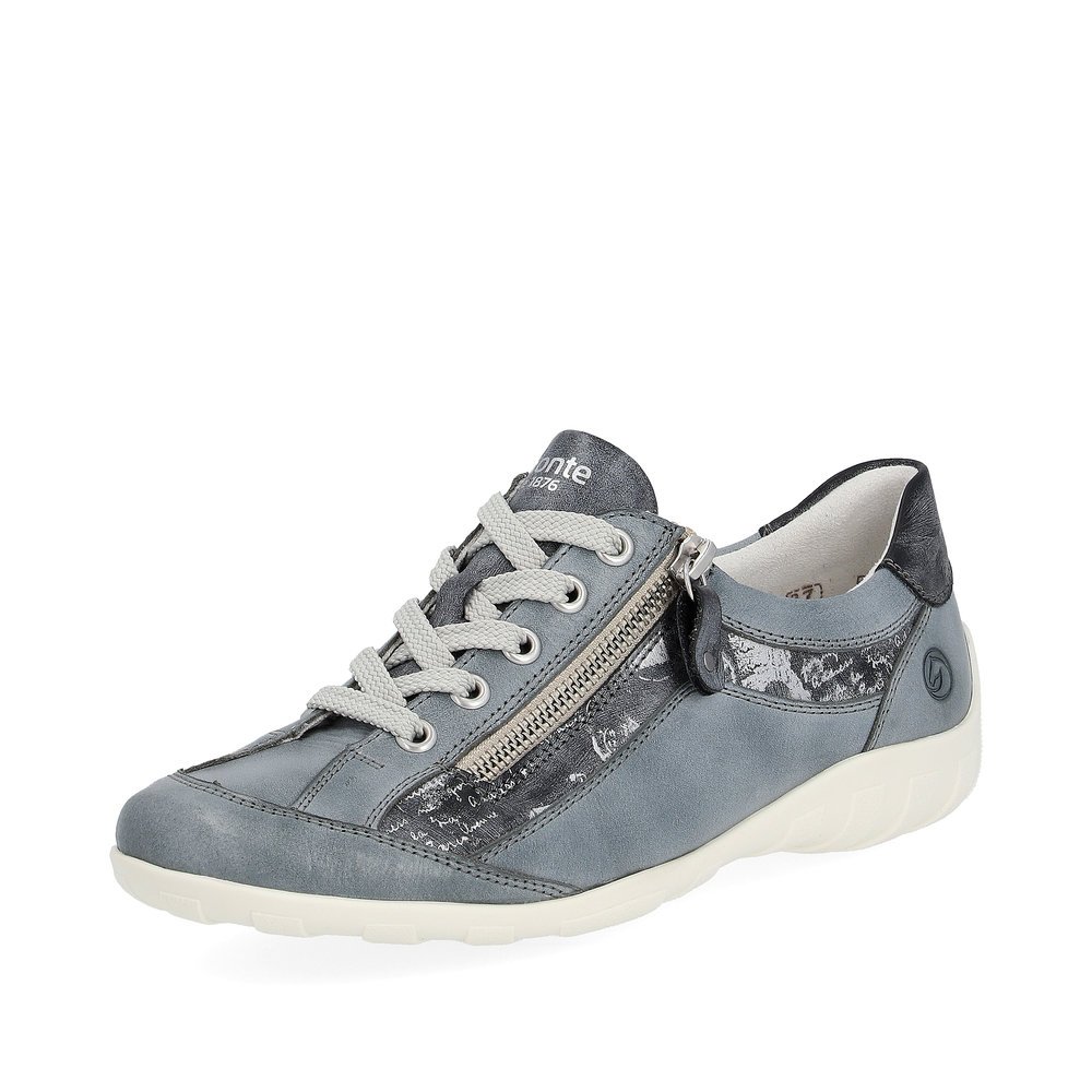 Blue remonte women´s lace-up shoes R3412-14 with zipper and comfort width G. Shoe laterally.