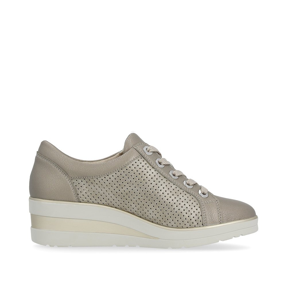 Grey beige remonte women´s sneakers R7219-90 with a zipper and perforated look. Shoe inside.