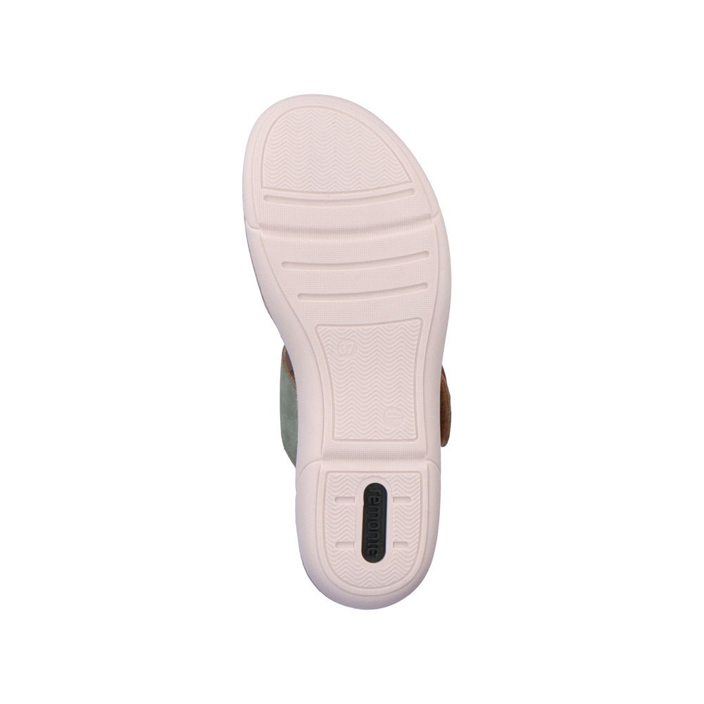 Green remonte women´s mules R6858-52 with a hook and loop fastener. Outsole of the shoe.