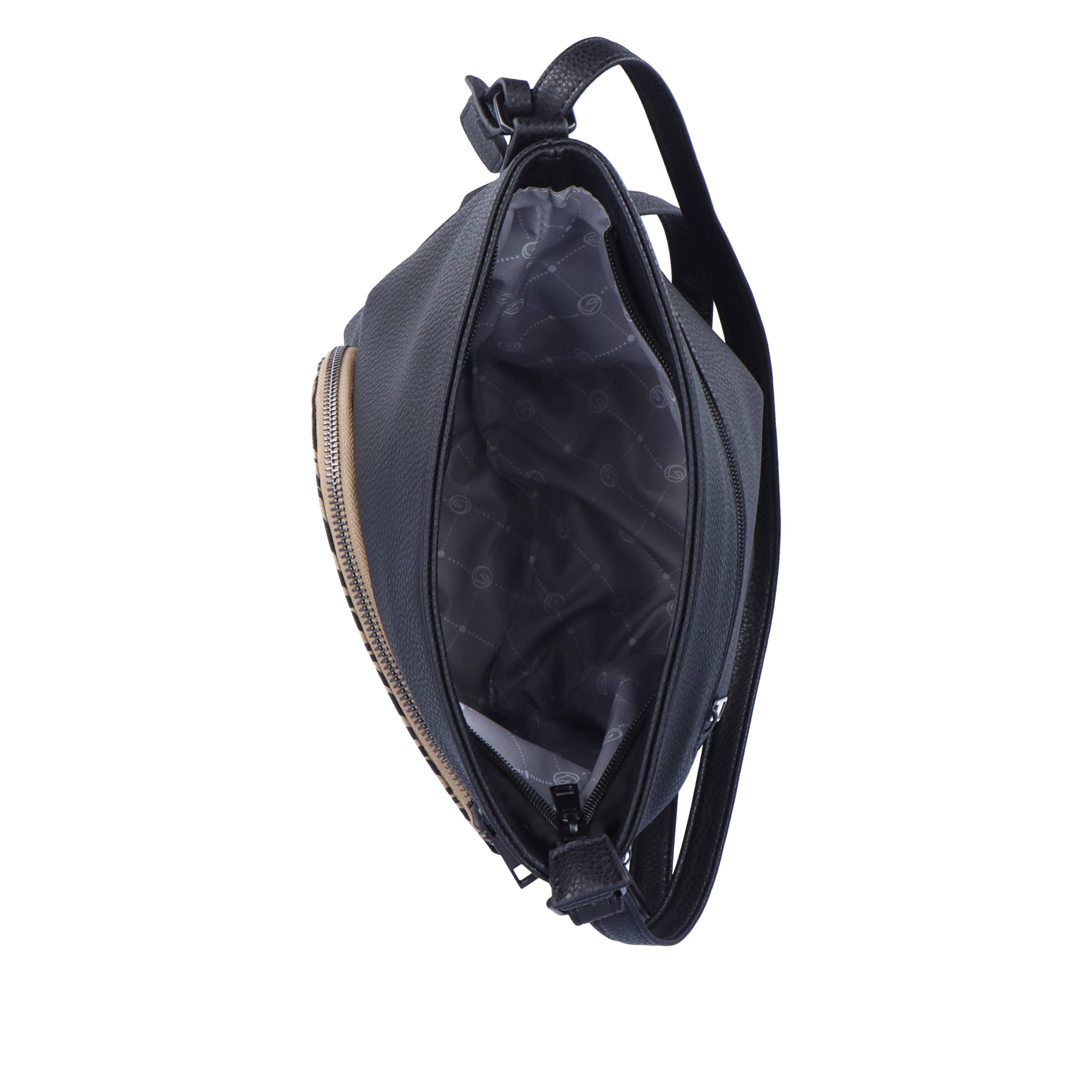 remonte women´s bag Q0705-03 in black-beige made of imitation leather with zipper from the top.