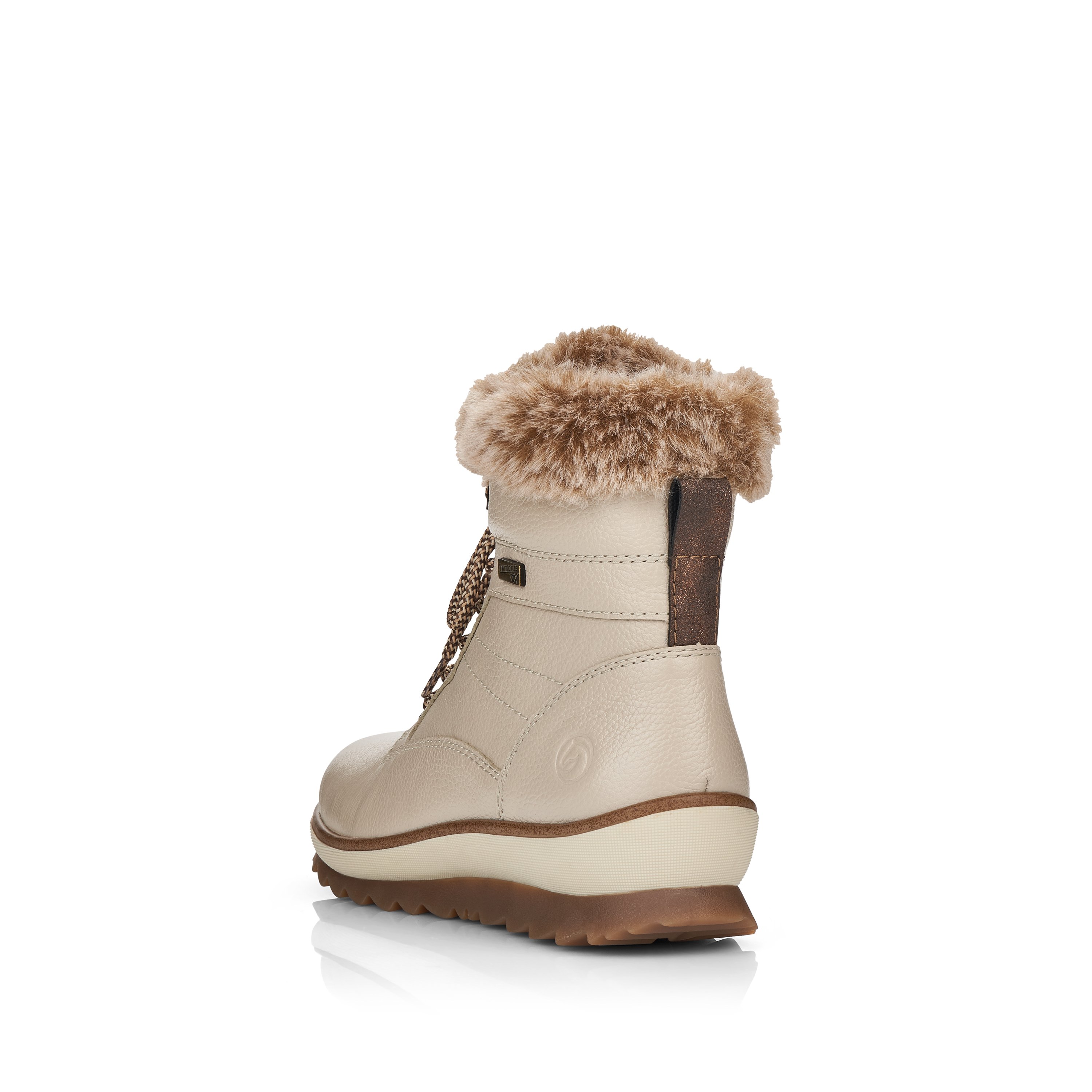 Brown beige remonte women´s lace-up boots R8477-60 with cushioning profile sole. Shoe from the back