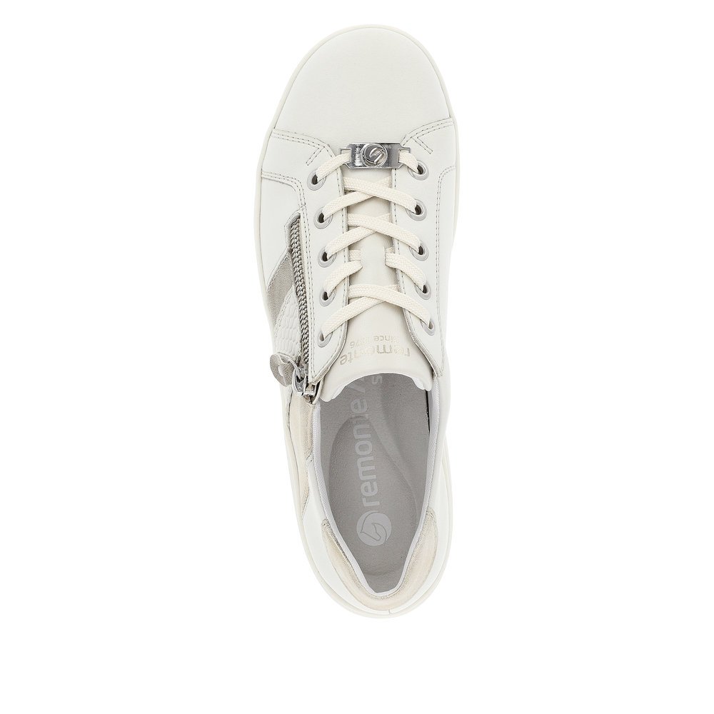 Beige remonte women´s lace-up shoes D1E00-80 with a zipper and comfort width G. Shoe from the top.