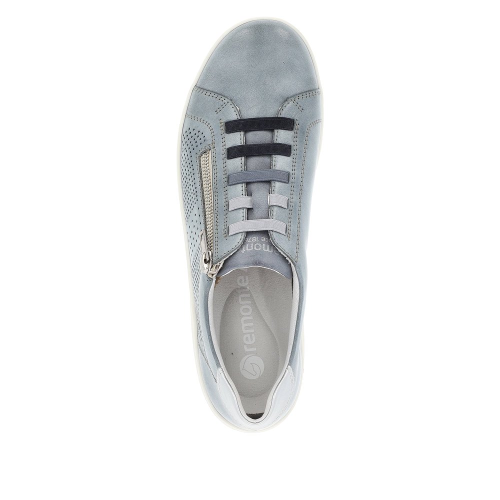 Blue remonte women´s lace-up shoes D1E02-14 with zipper and comfort width G. Shoe from the top.